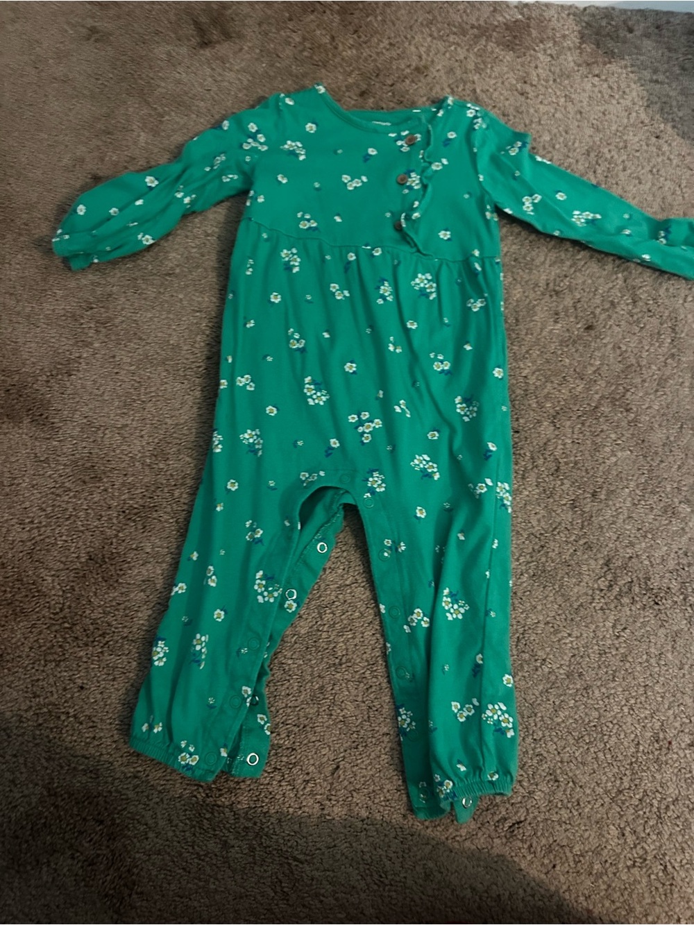 Carter's Teal Green Floral Long-Sleeve One-Piece